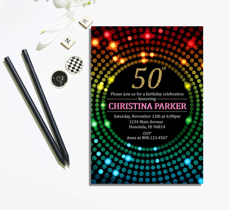 Disco Dance Party Invitation 50th Birthday Invite 70s Themed Etsy