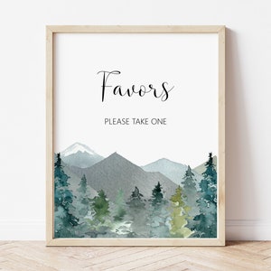 Favors Sign Mountains Trees Woodland Rustic Winter Bridal Shower Baby Shower Birthday Sign Printable NOT Editable A89 B96 C90