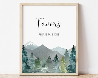 Favors Sign Mountains Trees Woodland Rustic Winter Bridal Shower Baby Shower Birthday Sign Printable NOT Editable A89 B96 C90