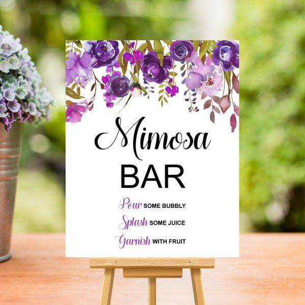 Mimosa Bar Sign Purple Bridal Shower Sign Birthday Drinks Station Sign NOT Editable A78 B71 C68