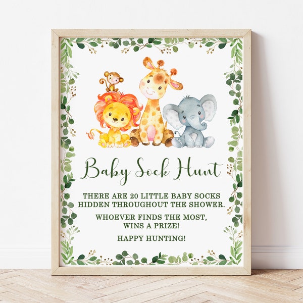 Baby Sock Hunt Game Jungle Baby Shower Game Safari Animals Baby Shower Game Printable NOT Editable C76