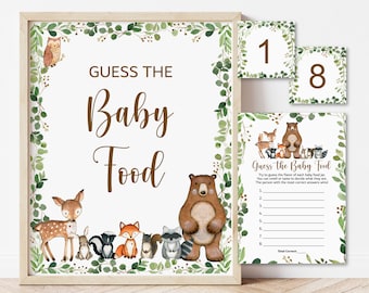 Guess The Baby Food Game Woodland Baby Shower Game Greenery Woodland Animals Forest Baby Shower Game Printable NOT Editable 0120