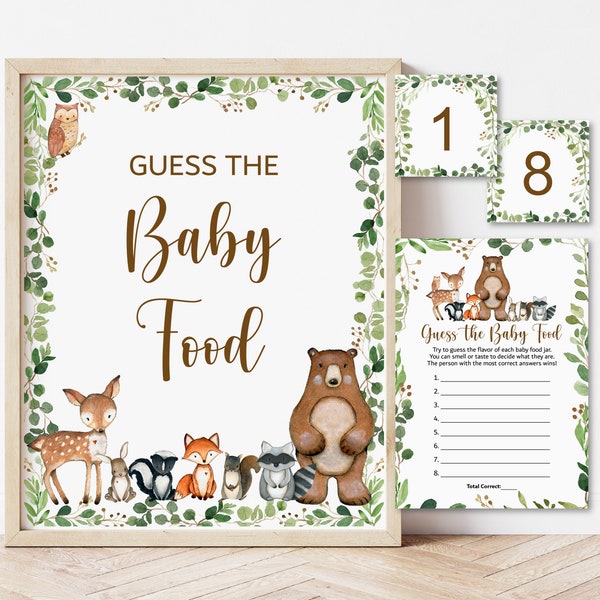 Devinez le jeu de nourriture pour bébé Jeu de baby shower des bois Verdure Animaux de la forêt Jeu de baby shower de forêt imprimable PAS modifiable 0120