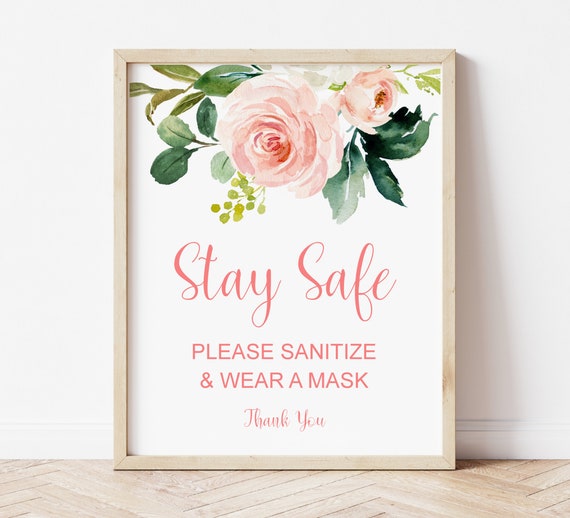 2 Sizes Sanitizing Station Sign INSTANT DOWNLOAD Spread Love Not Germs Sign Navy /& Blush Pink Floral Shower Sign