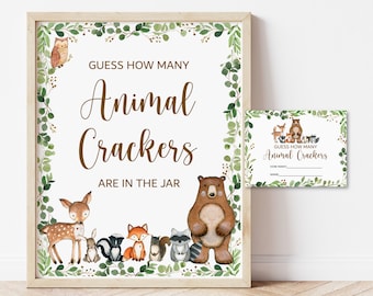 Guess How Many Animal Crackers Game Woodland Baby Shower Game Greenery Woodland Animals Baby Shower Game Printable NOT Editable 0120