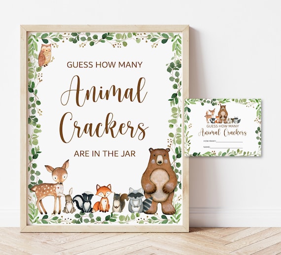 Guess How Many Animal Crackers Game Woodland Baby Shower Game Greenery Woodland Animals Baby Shower Game Printable NOT Editable C1 Il_570xn