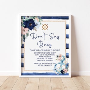 Nautical Baby Shower Don&#39;t Say Baby Game Sign Anchor Baby Shower Ahoy It&#39;s a Boy Baby Shower Game Printable NOT Editable C97