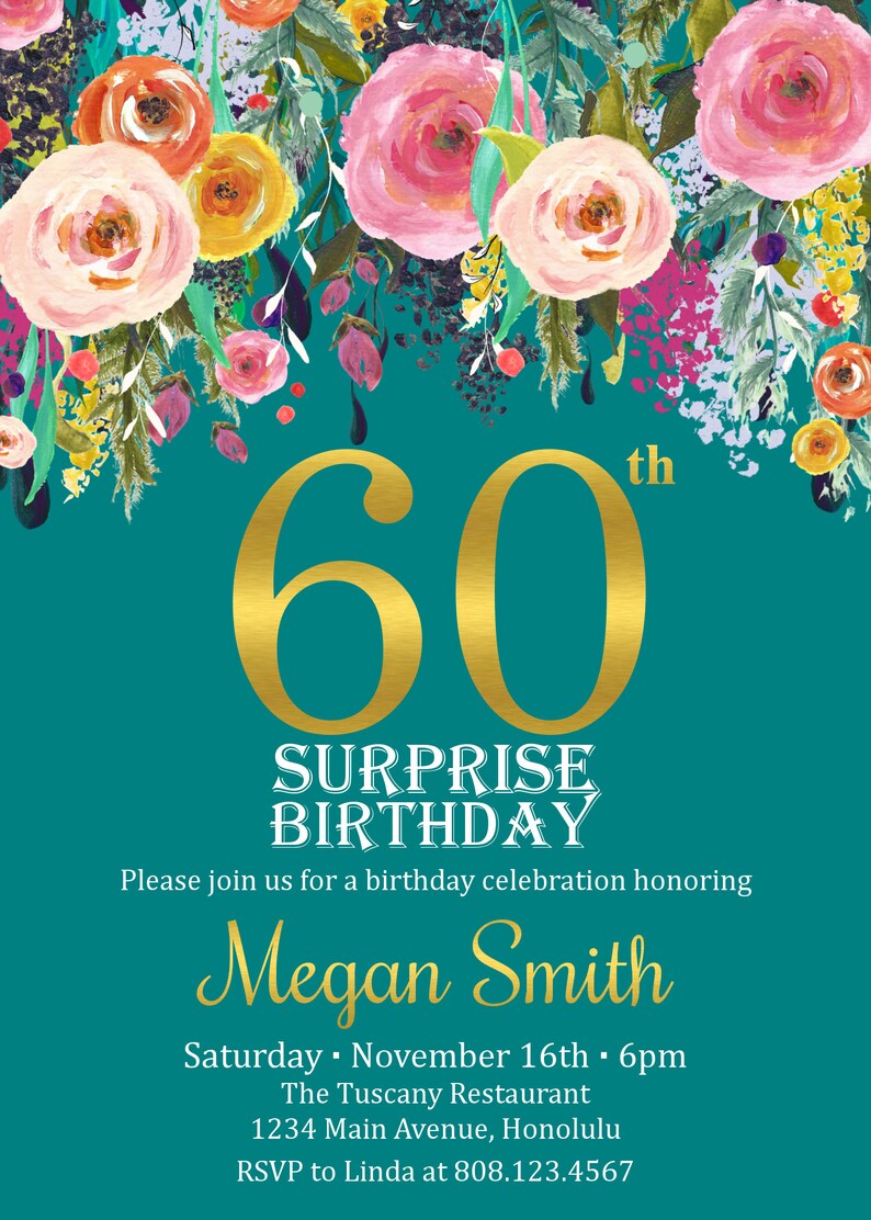 60th Birthday Invitation Women Birthday Invite Colorful - Etsy