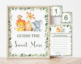 Safari Baby Shower Guess The Sweet Mess Game, Dirty Diaper Candy Bar Game Printable 0128