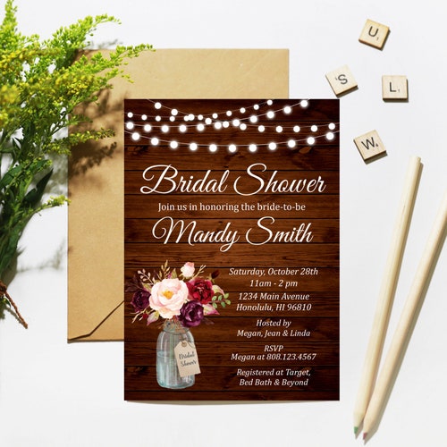 Floral Rustic Bridal Shower Invitation Printable - Etsy