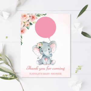 Suporte para protetor labial EOS para chá de bebê com elefante editável, protetor labial rosa para chá de bebê, lembrança para menina, amendoim, para impressão, Corjl 0121