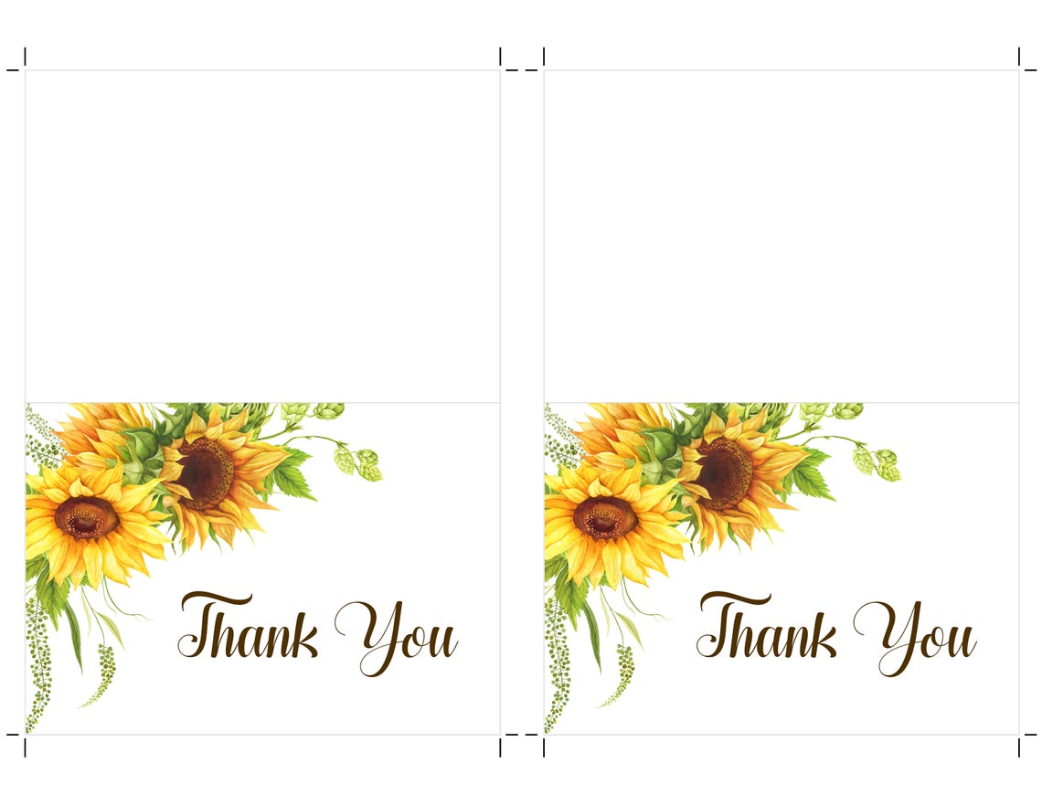 Sunflower Thank You Card Template Printable Thank You Card - Etsy