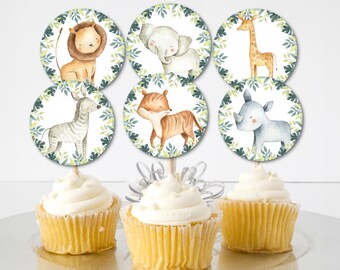 Safari Animal Cupcake Toppers, Safari Baby Shower Wild One Birthday Printable Topper 0129