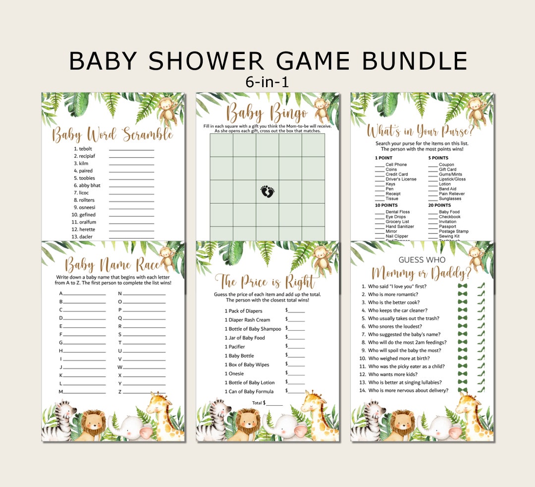 Jungle Baby Shower Games Printable Cute Safari Animals Baby - Etsy