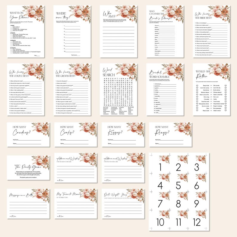 Editable Fall Bridal Shower Games Bundle Boho Bridal Shower Floral Bridal Games Pack Printable Corjl 0131 image 4