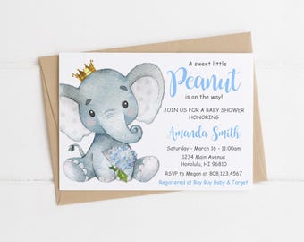Custom Elephant Baby Shower Invitation Bpy Elephant Prince Baby Shower Little Peanut Theme Printable Invite C77