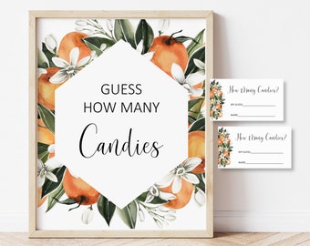 Orange Citrus Guess How Many Candies Game Citrus Baby Shower Little Cutie Baby Shower Game Printable NOT Editable 0125
