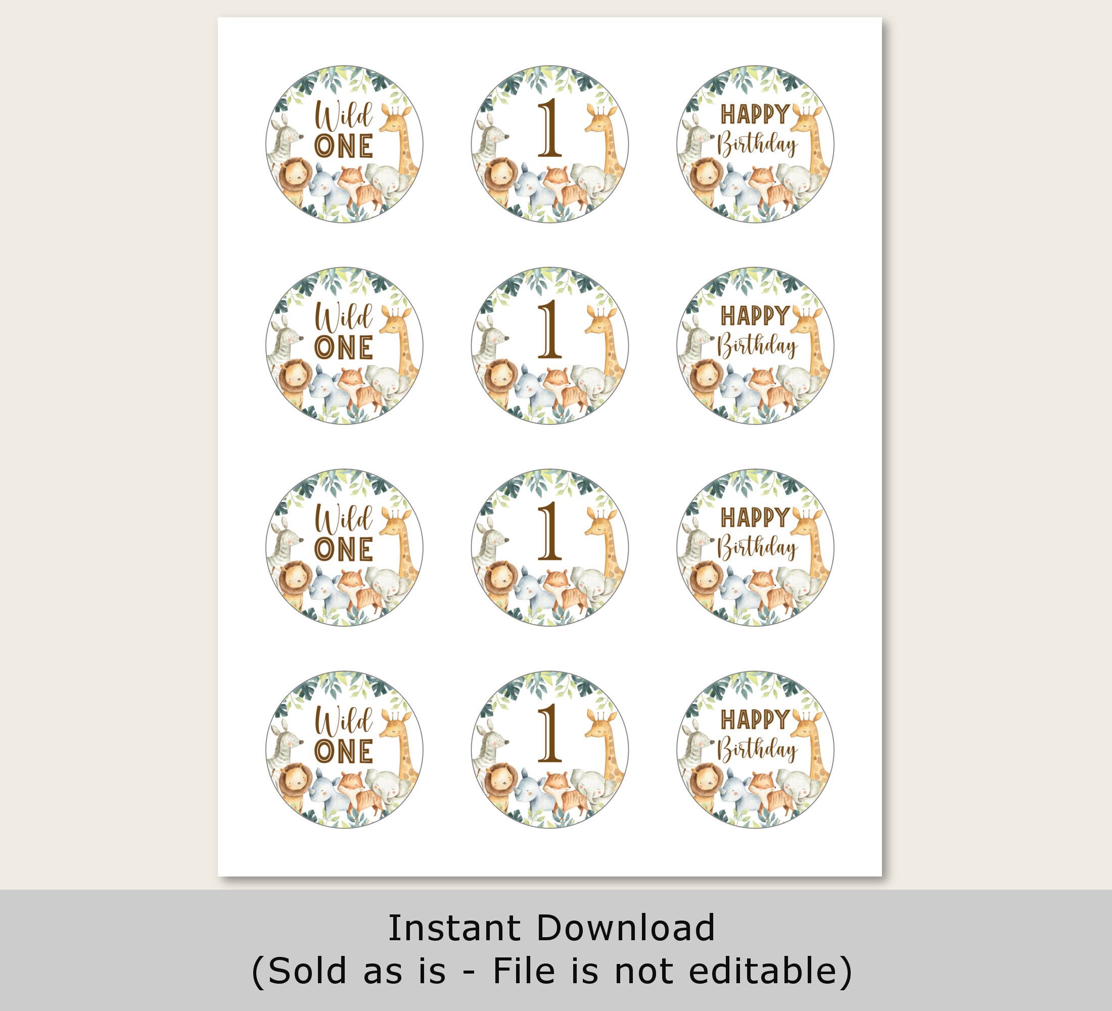 Wild One Cupcake Toppers Safari Jungle Zoo Party Animals First Etsy