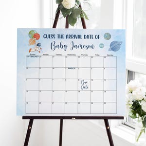 CUSTOM Weltraum Baby Shower Spiel Baby Fälligkeit Datum Kalender Spiel Galaxy Baby Shower Weltraum Planeten Astronaut Baby Shower Zeichen Printable C13