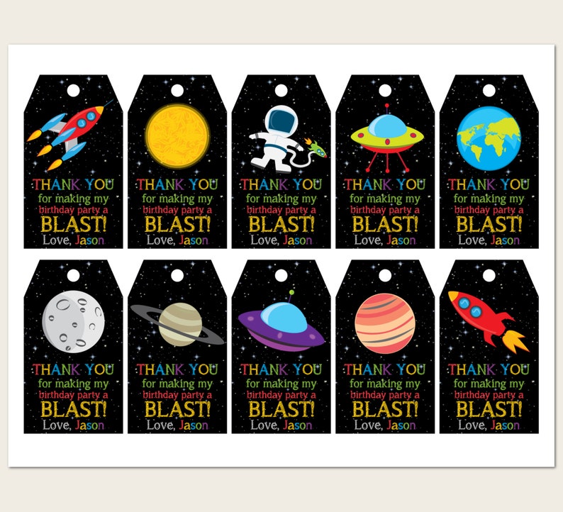 outer space favor tags printable custom favor tags thank