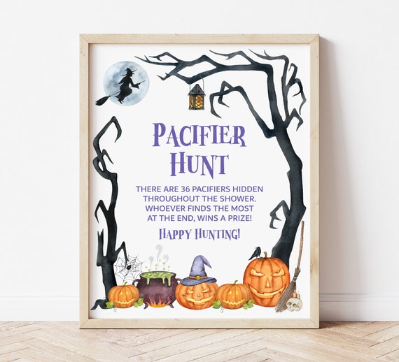 Halloween Pacifier Hunt Game Sign Halloween Baby Shower Game Witch