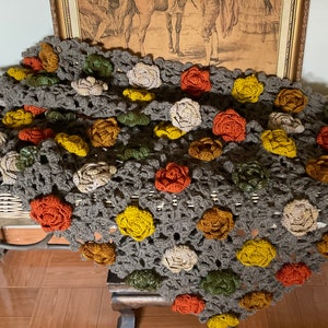 Handmade Crochet Floral Afghan, Decorative Thrpw Blanket, Home Decor Afghan, Multi Coloured Crochet Afghan, Home Decor Bedding, Lap Throw