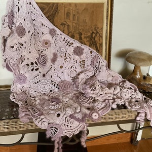 Handmade Crochet Shawl, Irish Crochet Wrap, Ladies Crochet Shawl, Lace Wrap, Handmade Crochet Shawl, Dusty Pink Wrap, Flower Shawl