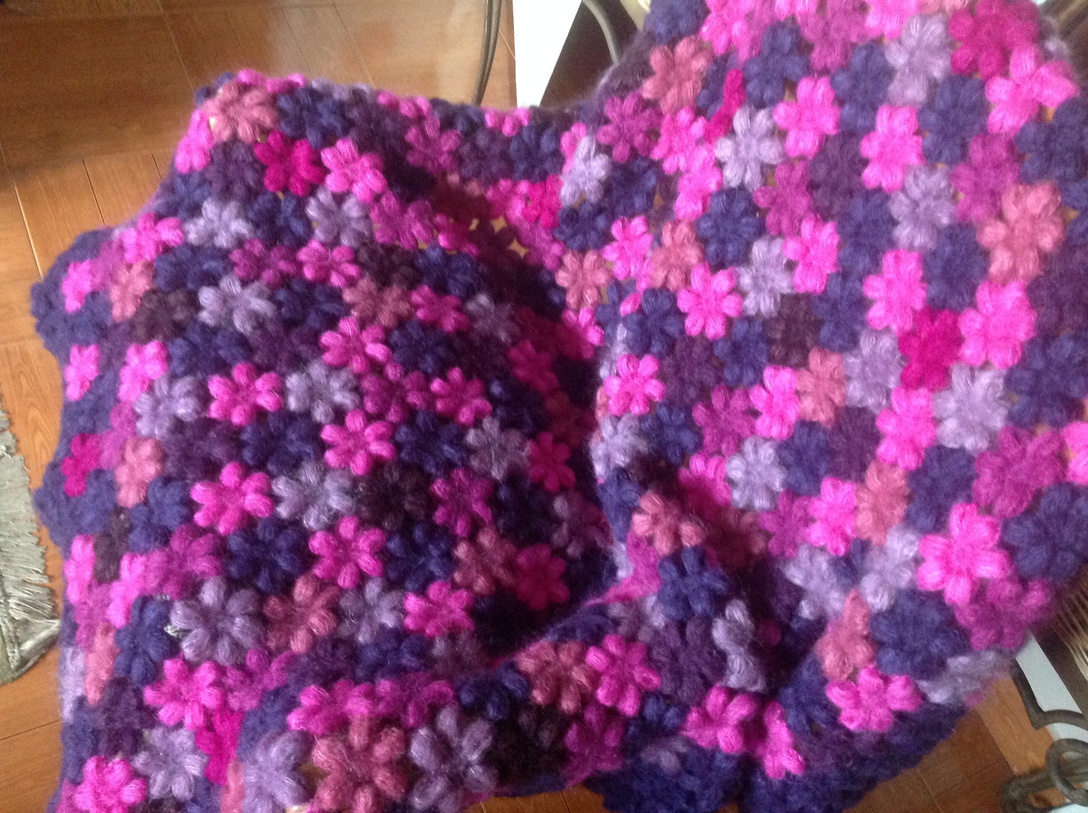 Handmade Mohair Blanket, Crochet Floral Afghan, Multicolored Crochet