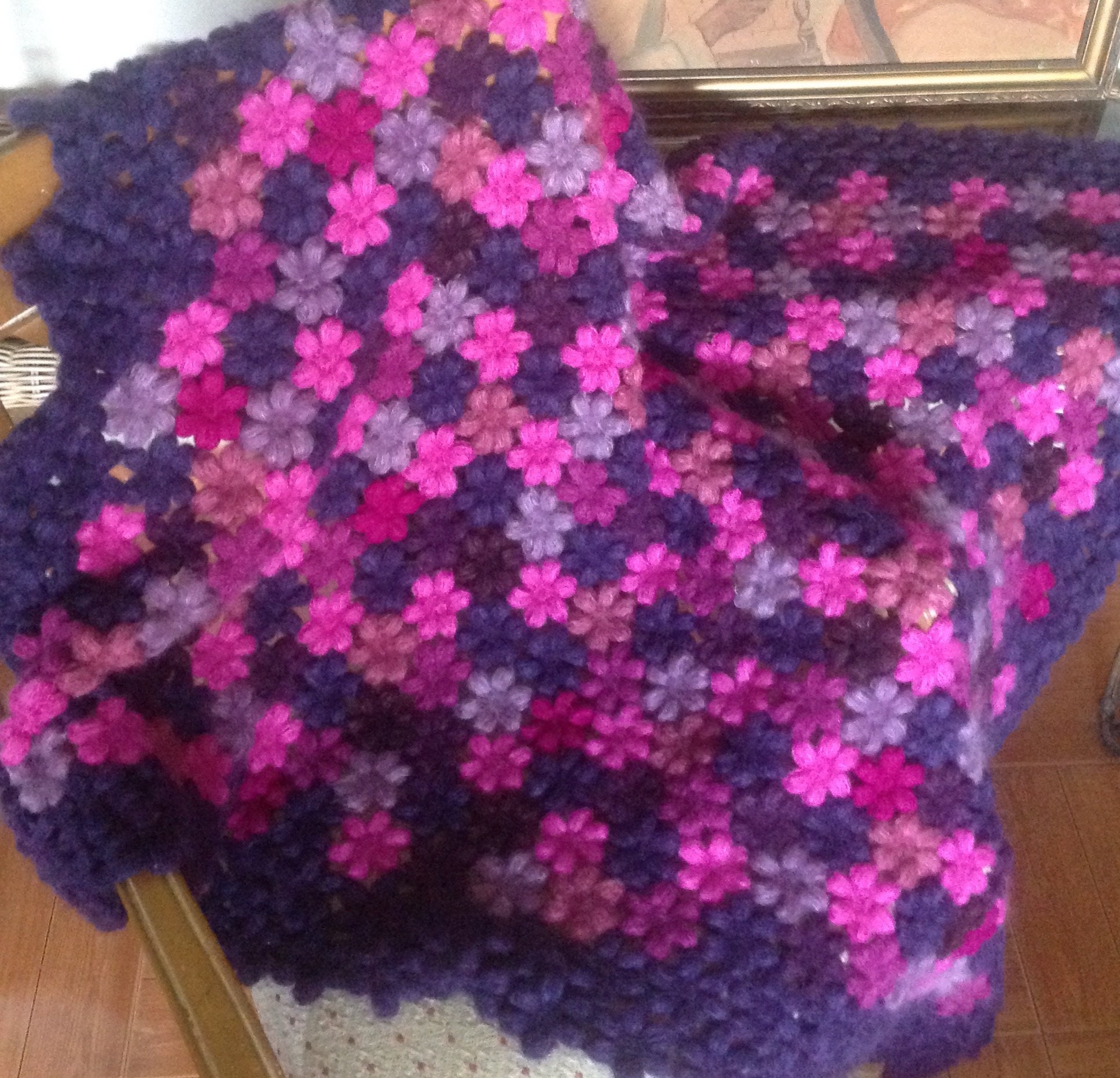 Handmade Mohair Blanket Crochet Floral Afghan Multicolored Etsy