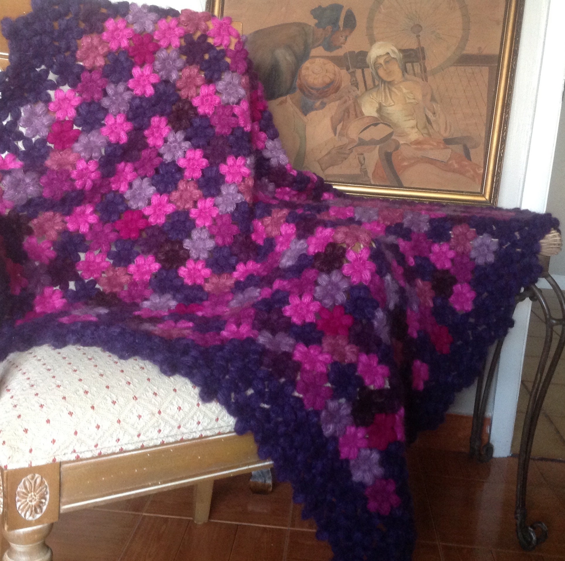 Handmade Mohair Blanket Crochet Floral Afghan Multicolored Etsy