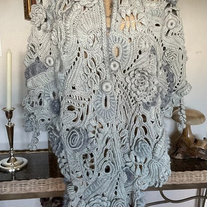 Handmade Crochet Shawl, Irish Crochet Wrap, Ladies Crochet Shawl, Lace Wrap, Handmade Crochet Shawl, Grey Wrap, Flower Shawl