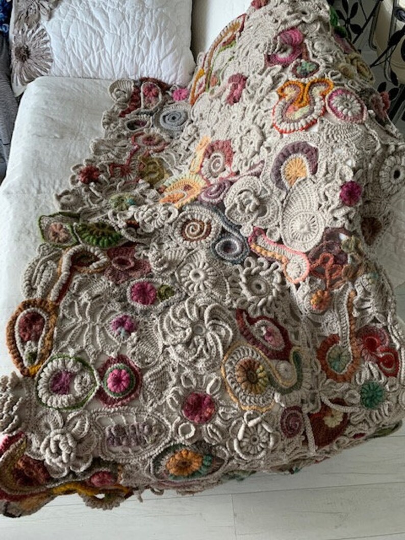 Lap Throw Freeform Crochet Blanket Crochet Sofa Throw Multi-Coloured Crochet Afghan Crochet Afghan Blanket Handmade Crochet Blanket
