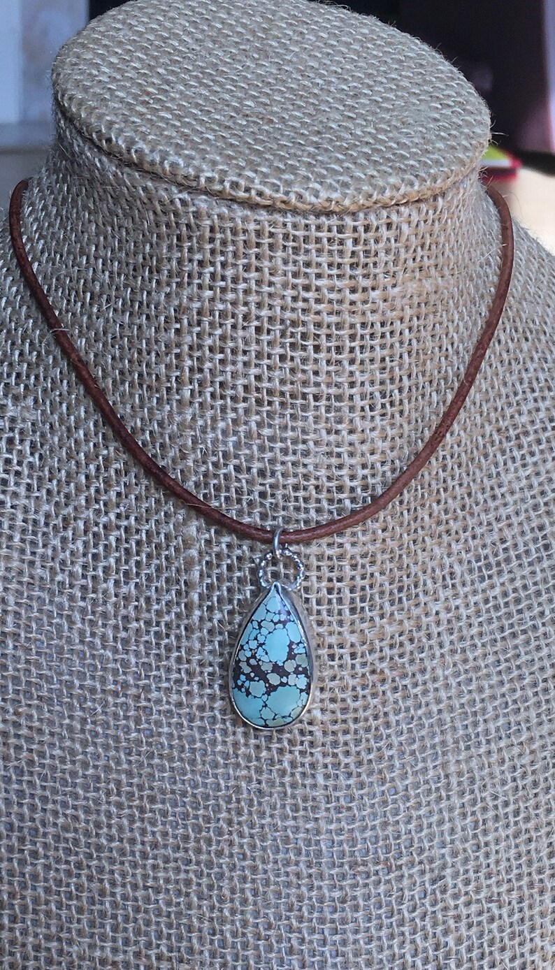 Sterling Silver Statement Necklace Turquoise Pendant Genuine Hubei Turquoise Necklace