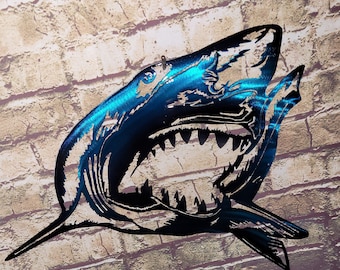 Great White Shark Metal Wall Art, Cage Diving, Shark Diving