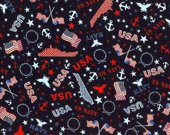 United States of America Navy 100% Cotton Fabric #440- 13/14