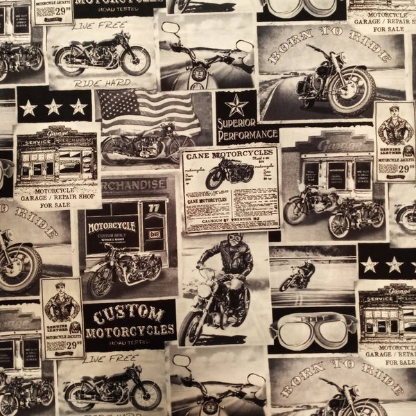 Custom Motorcycles Born to Ride 100% Cotton Fabric #305
