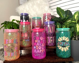 Trendy Glitter Snowglobe Tumbler Cups- 16oz