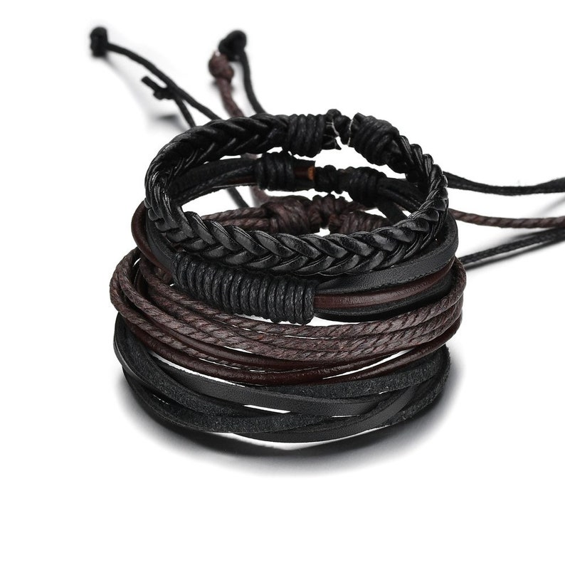 Multi-layered Leather Braided Wristband Bracelet Leather | Etsy