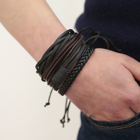 Handmade Leather Bracelet Mens Leather Barcelet Braided -  Sweden