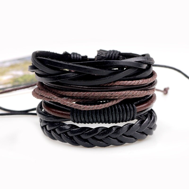 Men s Leather Bracelets Leather Wristband Bracelet Set Leather