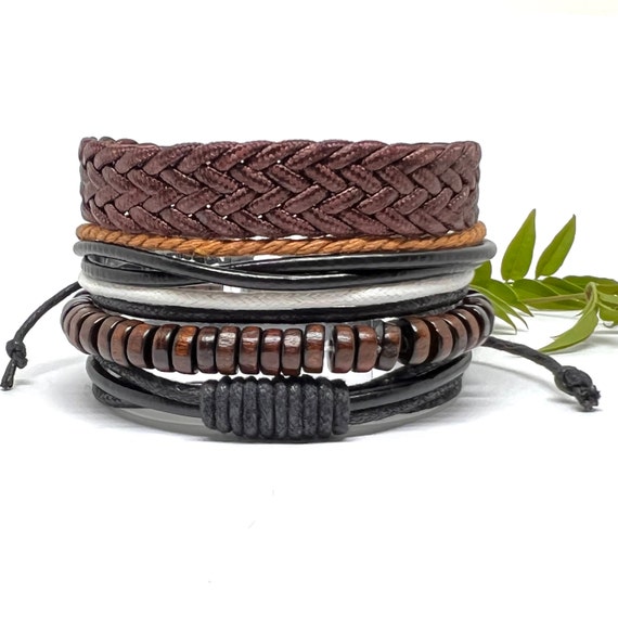 Mens Leather Bracelet Braided Brown Rustic Gift For Dad Fathers Day Cuff  Wrist Band Rope Bracelet for Guys