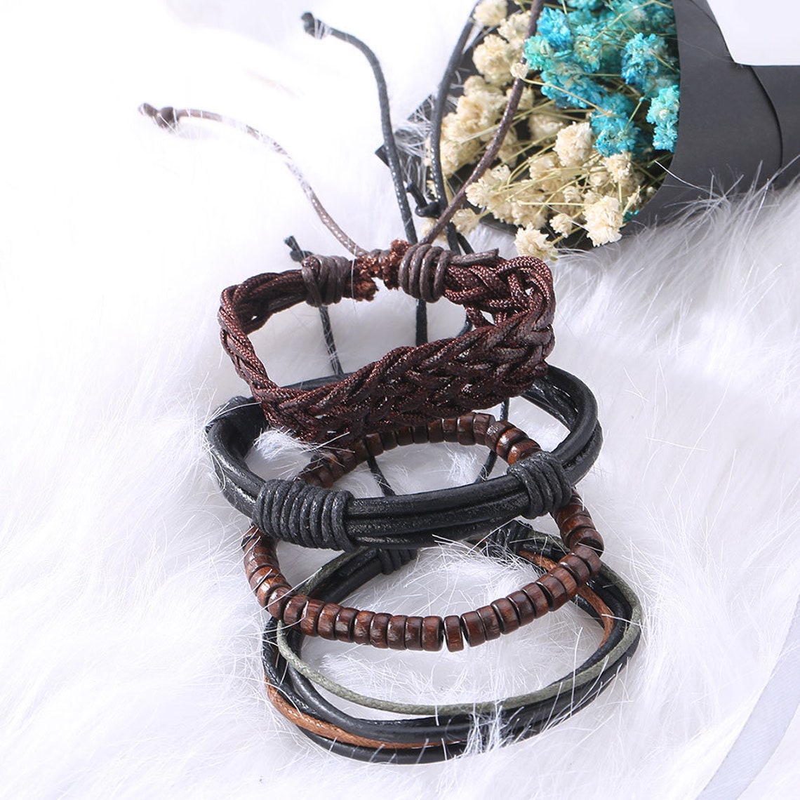 mens leather tie up bracelet