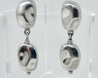 Vintage Zina Sterling Silver 925 Drop Dangle Earrings Modernist Bean Design Minimalist