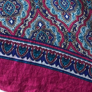 Vintage 1980&#39;s Silk Ginnie Johansen head neck hair scarf tie rectangle pink blue