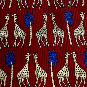 Paul Fredrick silk tie giraffe palm tree red blue ivory/tan necktie