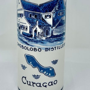 Blue Delft Holland Ceramic Bottle – Curacao Chobolobo Distillery Jug with Cork Stopper – #2426 Dutch Delftware Souvenir