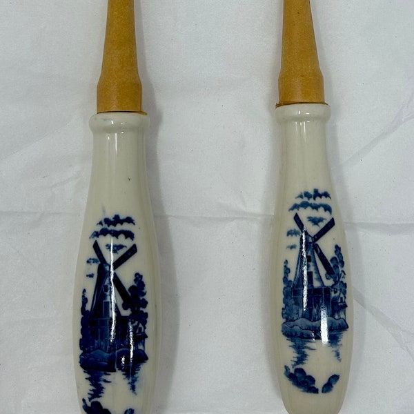 Couvert Elesva salad server set wooden ceramic Dutch Holland blue white windmill