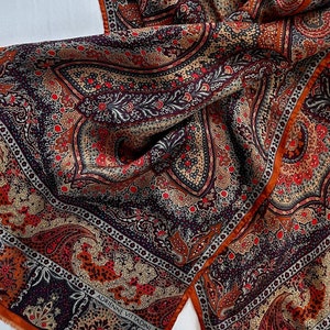 Adrienne Vittadini silk rectangle scarf neck hair headband plum orange