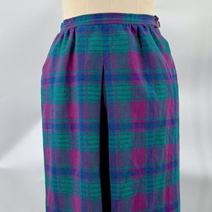 ヴィンテージ ペンドルトン チェック柄ウールスカート – パープル＆ティール ミドル丈 裏地付きスカート。ウエスト24インチ