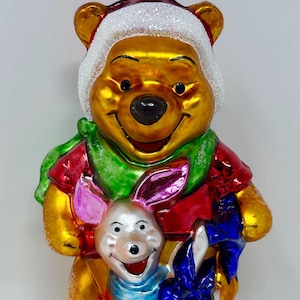 Vintage Christopher Radko Disney Winnie the Pooh & Piglet Ornament – Large Glass Christmas Tree Holiday Decor